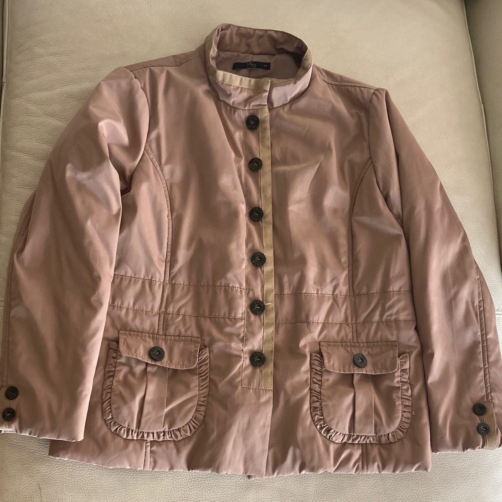 Yera - Women's Dusty Rose Utility Jacket with Ruffle-Flap Pockets